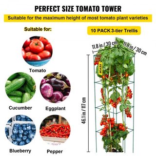 Gabbie per pomodori, 11,8" x 11,8" x 46,1", 10 pacchetti di gabbie di supporto quadrate per piante, torri di pomodoro in acciaio rivestite in PVC verde per verdure rampicanti, piante, fiori, frutta