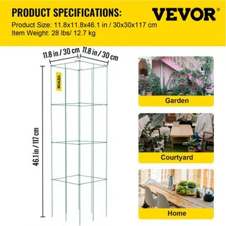 Gabbie per pomodori, 11,8" x 11,8" x 46,1", 10 pacchetti di gabbie di supporto quadrate per piante, torri di pomodoro in acciaio rivestite in PVC verde per verdure rampicanti, piante, fiori, frutta