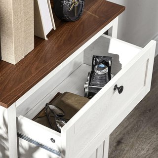 Credenza de Cocina, Mueble de Cocina con Puertas de Estilo Granero, Cajón, Armario, Estante Regulable, Estilo Rústico, Buffet para Sala de Estar, Salón, Comedor, 60X30X87.4 Cm, Blanco
