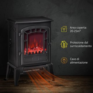Chimenea Eléctrica Con Efecto Llama, Chimenea Eléctrica 1000/2000 W Con Temperatura Regulable Y Protección Contra Sobrecalentamiento, Cobertura 20-25M², 39X24X56.5Cm, Negro