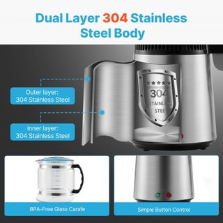 Máquina Purificadora de Agua Destilada de 4L para Encimera con Interior de Acero Inoxidable