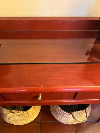Consola recibidor madera maciza y cristal