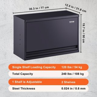 Gabinete de Almacenamiento de Metal, Capacidad de Carga de 54.4 kg por Estante, Gabinete de Garaje de Acero con Recubrimiento en Polvo Montado en la Pared de 50.8 cm de Alto con Estante Ajustable,...
