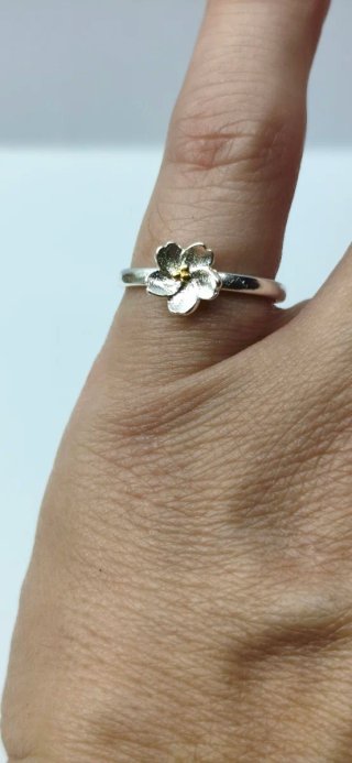 Anillo Plata Flor Dorada