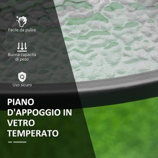 Tavolo da Giardino Rotondo con Foro per Ombrellone, Tavolo da Esterno in Acciaio e Vetro Ø106,5Cm, Nero