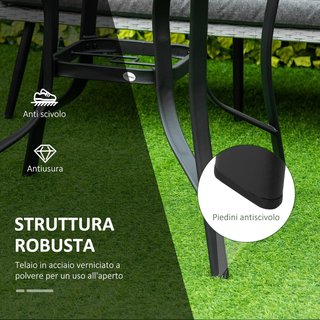 Tavolo da Giardino Rotondo con Foro per Ombrellone, Tavolo da Esterno in Acciaio e Vetro Ø106,5Cm, Nero