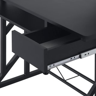 Scrivania per computer in acciaio e legno, scrivania da ufficio con cassetto, scaffale per tastiera estraibile 90 x 50 x 95 cm