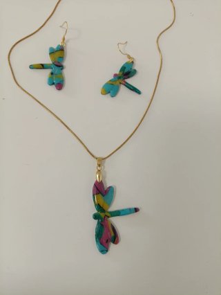 Conjunto libélulas collar y pendientes acero inoxi