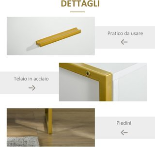 Set di 2 Comodini Moderni, 2 Comodini per Camera da Letto e Soggiorno, con Cassetto e Ripiano Aperto, Design Moderno, in MDF e Acciaio, 45X40X60Cm, Bianco e Oro