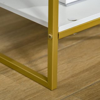Set di 2 Comodini Moderni, 2 Comodini per Camera da Letto e Soggiorno, con Cassetto e Ripiano Aperto, Design Moderno, in MDF e Acciaio, 45X40X60Cm, Bianco e Oro