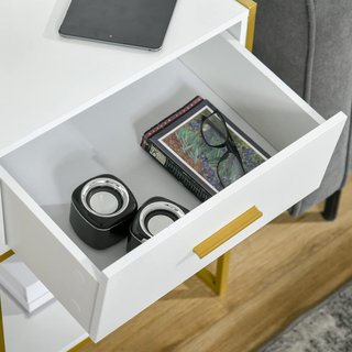 Set di 2 Comodini Moderni, 2 Comodini per Camera da Letto e Soggiorno, con Cassetto e Ripiano Aperto, Design Moderno, in MDF e Acciaio, 45X40X60Cm, Bianco e Oro