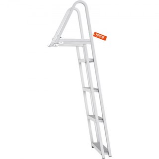 Escalera de muelle, 4 escalones desmontables, capacidad de carga de 350 lbs, escalera de barco de aleación de aluminio con escalón de 4'' de ancho y diseño de pedal antideslizante, fácil de instal...