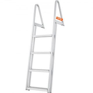 Escalera de muelle, 4 escalones desmontables, capacidad de carga de 350 lbs, escalera de barco de aleación de aluminio con escalón de 4'' de ancho y diseño de pedal antideslizante, fácil de instal...