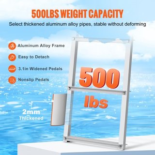 Escalera de muelle, desmontable de 5 escalones, capacidad de carga de 500 lbs, escalera de barco de aleación de aluminio con escalón de 3.1'' de ancho y pedal antideslizante, fácil de instalar par...
