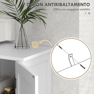 Mueble Bajo Lavabo de Suelo, Armario de Baño de 2 Puertas con 3 Estantes Abiertos en Estilo Country, 90X30X60Cm, Blanco