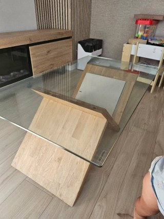 Mesa centro cristal y madera
