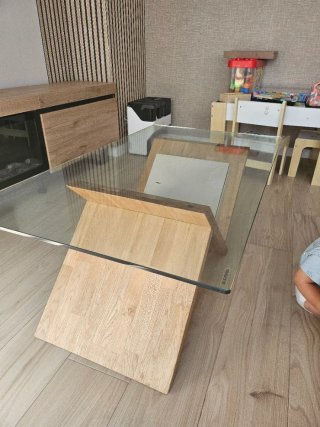 Mesa centro cristal y madera