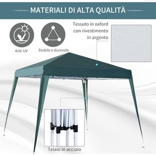 Toldo Plegable de Jardín 2.4X2.4M Estructura de Acero, Cuerdas Antiviento y Bolsa de Transporte, Verde