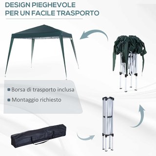 Toldo Plegable de Jardín 2.4X2.4M Estructura de Acero, Cuerdas Antiviento y Bolsa de Transporte, Verde