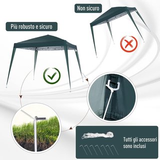 Toldo Plegable de Jardín 2.4X2.4M Estructura de Acero, Cuerdas Antiviento y Bolsa de Transporte, Verde