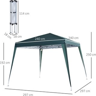 Toldo Plegable de Jardín 2.4X2.4M Estructura de Acero, Cuerdas Antiviento y Bolsa de Transporte, Verde