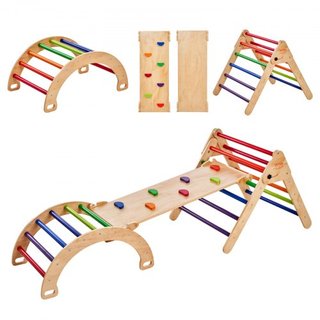 Conjunto de Triángulo Pikler, Juguetes de Escalada para Niños de 5 en 1, Parque Infantil Interior, Conjunto de Escalada Montessori con Triángulo, Rampas y Arco, Gimnasio de Escalada de Madera de G...