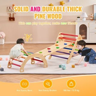 Conjunto de Triángulo Pikler, Juguetes de Escalada para Niños de 5 en 1, Parque Infantil Interior, Conjunto de Escalada Montessori con Triángulo, Rampas y Arco, Gimnasio de Escalada de Madera de G...