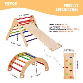 Conjunto de Triángulo Pikler, Juguetes de Escalada para Niños de 5 en 1, Parque Infantil Interior, Conjunto de Escalada Montessori con Triángulo, Rampas y Arco, Gimnasio de Escalada de Madera de G...
