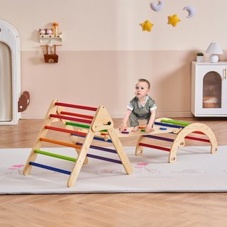 Conjunto de Triángulo Pikler, Juguetes de Escalada para Niños de 5 en 1, Parque Infantil Interior, Conjunto de Escalada Montessori con Triángulo, Rampas y Arco, Gimnasio de Escalada de Madera de G...
