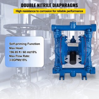 Bomba de Doble Diafragma Operada por Aire, Entrada y Salida de 1/2 pulgada, Cuerpo de Hierro Fundido, 3 GPM y Máx. 90 PSI, Bomba de Transferencia Neumática de Diafragma de Nitrilo para Petróleo, D...