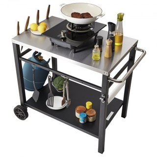 Carrito de Comedor para Parrilla al Aire Libre con Doble Estante, Mesa de Preparación de Comida Móvil para BBQ, Mesa Superior de Acero Inoxidable Multifuncional, Carritos Modulares Portátiles para...