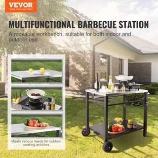 Carrito de Comedor para Parrilla al Aire Libre con Doble Estante, Mesa de Preparación de Comida Móvil para BBQ, Mesa Superior de Acero Inoxidable Multifuncional, Carritos Modulares Portátiles para...