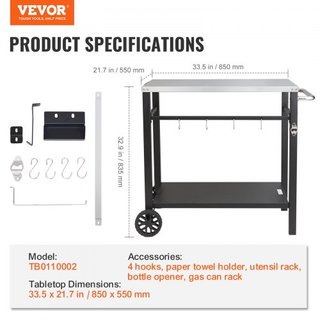 Carrito de Comedor para Parrilla al Aire Libre con Doble Estante, Mesa de Preparación de Comida Móvil para BBQ, Mesa Superior de Acero Inoxidable Multifuncional, Carritos Modulares Portátiles para...
