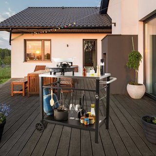 Carrito de Comedor para Parrilla al Aire Libre con Doble Estante, Mesa de Preparación de Comida Móvil para BBQ, Mesa Superior de Acero Inoxidable Multifuncional, Carritos Modulares Portátiles para...