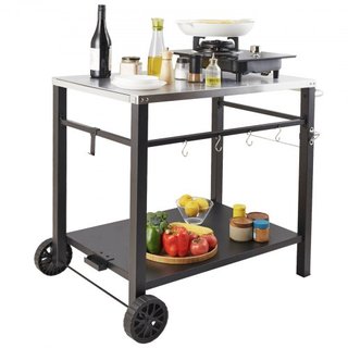 Carrito de Comedor para Parrilla al Aire Libre con Doble Estante, Mesa de Preparación de Comida Móvil para BBQ, Mesa Superior de Acero Inoxidable Multifuncional, Carritos Modulares Portátiles para...