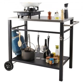 Carrito de Comedor para Parrilla al Aire Libre con Doble Estante, Mesa de Preparación de Comida Móvil para BBQ, Mesa Superior de Acero Inoxidable Multifuncional, Carritos Modulares Portátiles para...