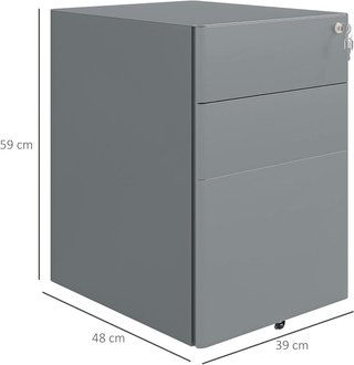 Cajonera De Oficina 3 Cajones Y Cerradura, Cajonera Para Escritorio Con Ruedas De Acero, 39X48X59 Cm, Gris