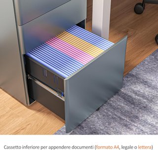 Cajonera De Oficina 3 Cajones Y Cerradura, Cajonera Para Escritorio Con Ruedas De Acero, 39X48X59 Cm, Gris