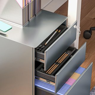 Cajonera De Oficina 3 Cajones Y Cerradura, Cajonera Para Escritorio Con Ruedas De Acero, 39X48X59 Cm, Gris