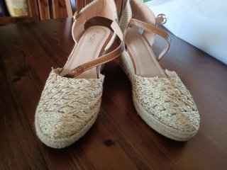 Espadrillas zeppa oro e cuoio
