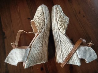 Espadrillas zeppa oro e cuoio