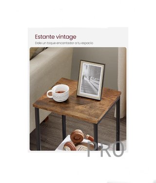 Tavolo Ausiliare, Comodino, Tavolo Ausiliare con Scaffale di Archiviazione, Struttura in Acciaio, per Soggiorno, Camera da Letto, Industriale, Marrone Rustico e Nero LET271B01