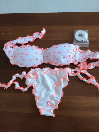 Costume da bagno F**k bianco e arancione