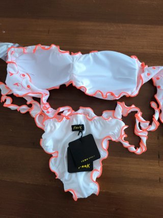 Costume da bagno F**k bianco e arancione