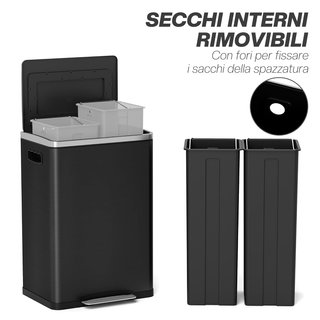Cubos de Basura de 2 Secciones de 20L con Pedal y Tapa de Cierre Suave, Cesto de Basura de Acero Inoxidable y PP, 40X34.8X59 Cm, Negro