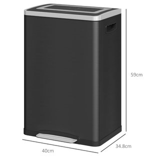 Cubos de Basura de 2 Secciones de 20L con Pedal y Tapa de Cierre Suave, Cesto de Basura de Acero Inoxidable y PP, 40X34.8X59 Cm, Negro