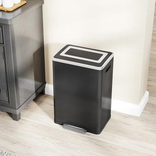 Cubos de Basura de 2 Secciones de 20L con Pedal y Tapa de Cierre Suave, Cesto de Basura de Acero Inoxidable y PP, 40X34.8X59 Cm, Negro