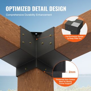 Kit de Soporte para Pérgola 6''x6''(Tamaño Interno 5.6x5.6), 4pcs Soporte de Esquina de 3 Vías de Alta Resistencia para Trabajos en Madera DIY, Kit de Base para Poste de Instalación Fácil para Gaz...