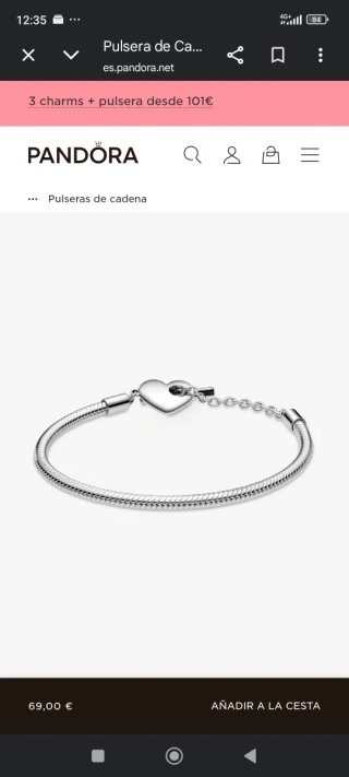 Pulsera Pandora Plata 925 Corazón talla 19
