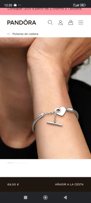 Pulsera Pandora Plata 925 Corazón talla 19